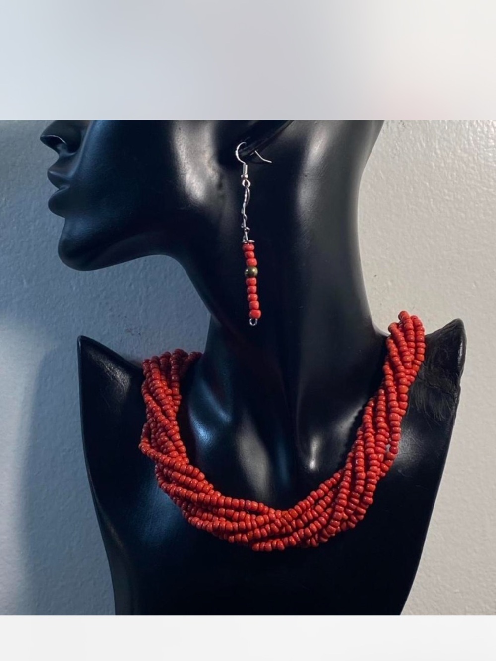 Southwestern ***  Coral”  seed Beaded” Multi-Strand Necklace /  Earrings ^^^